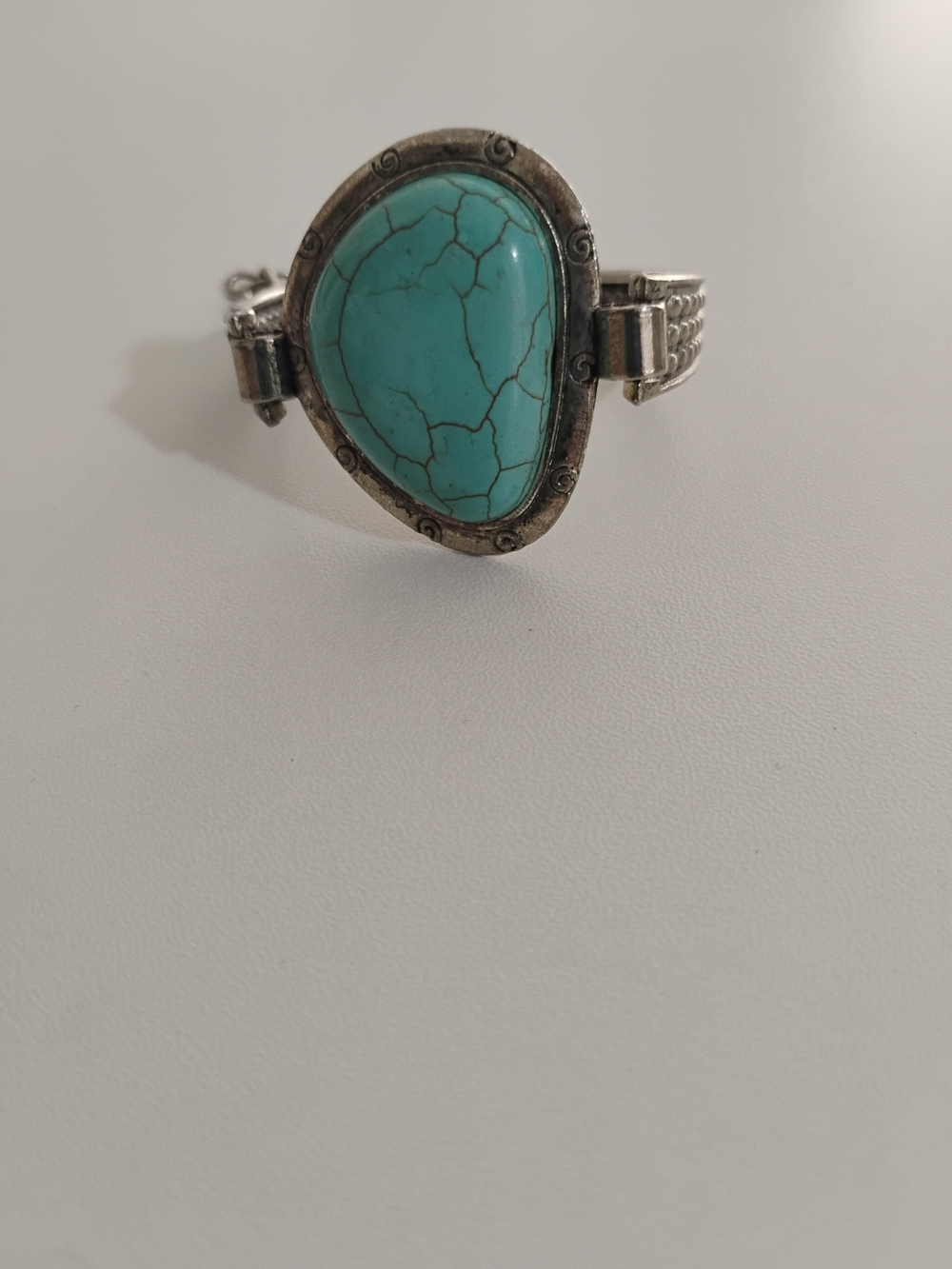 Vintage Turquoise Colored Teardrop Stone Silver Bracelet - Women Jewelry